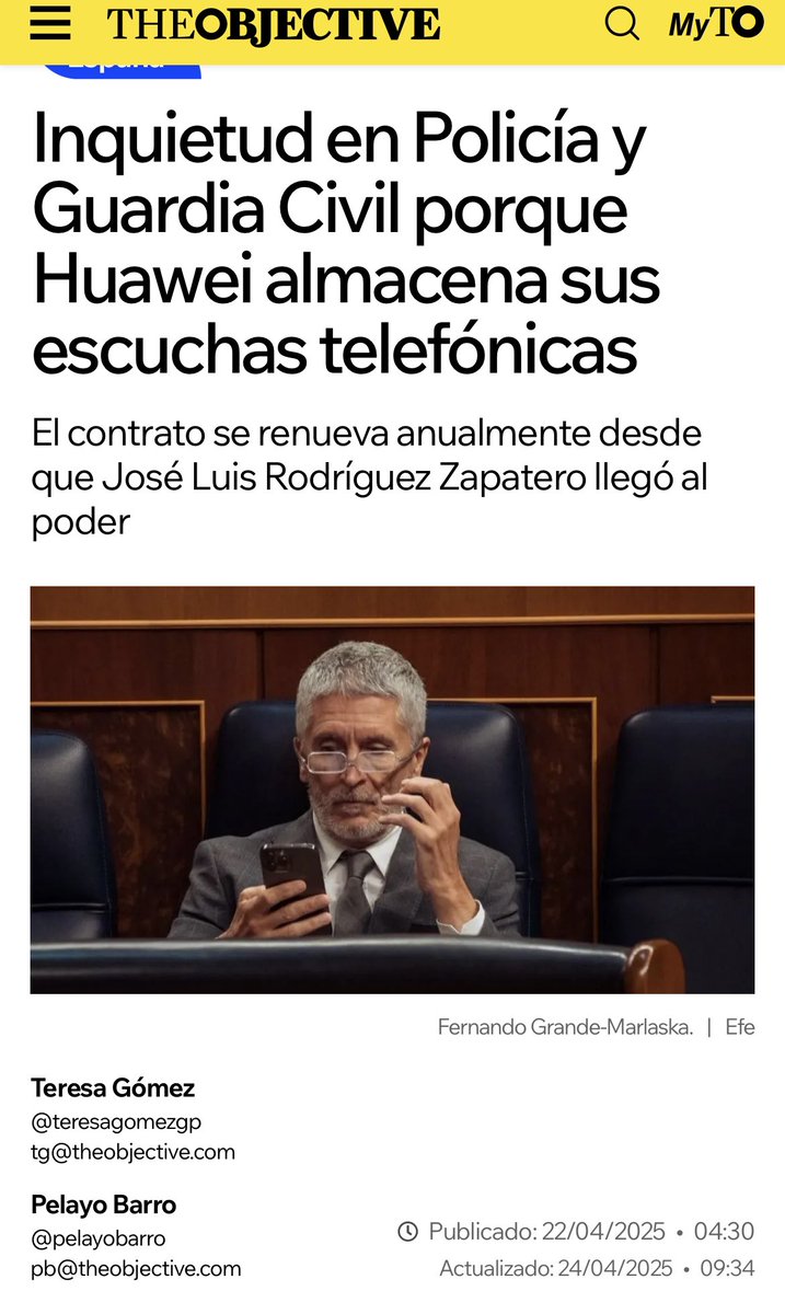 teresagomezgp's tweet image. La preocupación en las Fuerzas y Cuerpos de Seguridad del Estado porque Huawei almacena las escuchas telefónicas fue un tema adelantado por @TheObjective_es el 22 de abril. Por recordar 😊