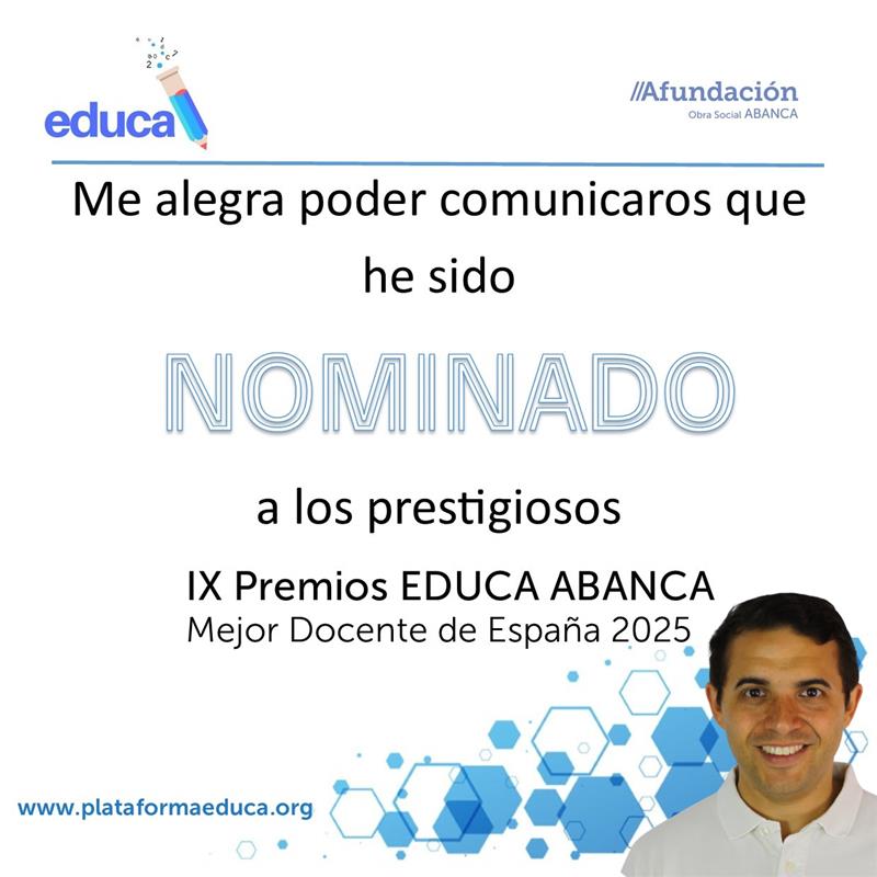 📢 ¡NOTICIÓN! 🚨

🎉¡Uno de nuestros profesores ha sido NOMINADO a los prestigiosos🏆 Premios EDUCA ABANCA 2025 como Mejor Docente de España 🇪🇸!
👏 ¡Gracias por inspirar, motivar y transformar vidas desde la educación!
💫 ¡Estamos contigo en cada paso! ¡A por todas!

#EducaAbanca