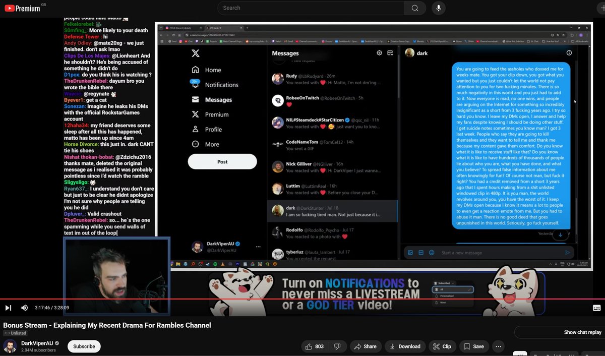 IrrationalChad's tweet image. Absolutely historic crash out. This schizo freak was live from 4AM his time explaining his drama with a 1K follower Twitter guy. Even got the point (after 7AM) he was reading the deranged screeds he sent him in DMs LMFAO