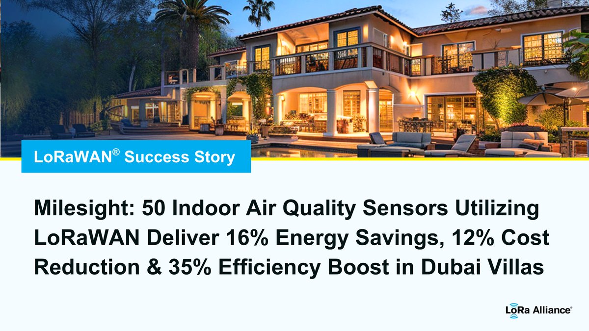 LoRa Alliance (@loraalliance) on Twitter photo #LoRaAlliance member <a href="/MilesightIoT/">Milesight IoT</a> Delivers Cleaner Air & Lower HVAC Costs with #LoRaWAN
In 5 Dubai villas, 50 IAQ sensors cut energy use by 16%, slashed costs by 12%, & boosted HVAC efficiency by 35%.
Smarter air. Proven results.
đź“– hubs.li/Q03x7ywb0 #LoRaAlliance member <a href="/MilesightIoT/">Milesight IoT</a> Delivers Cleaner Air & Lower HVAC Costs with #LoRaWAN
In 5 Dubai villas, 50 IAQ sensors cut energy use by 16%, slashed costs by 12%, & boosted HVAC efficiency by 35%.
Smarter air. Proven results.
đź“– hubs.li/Q03x7ywb0