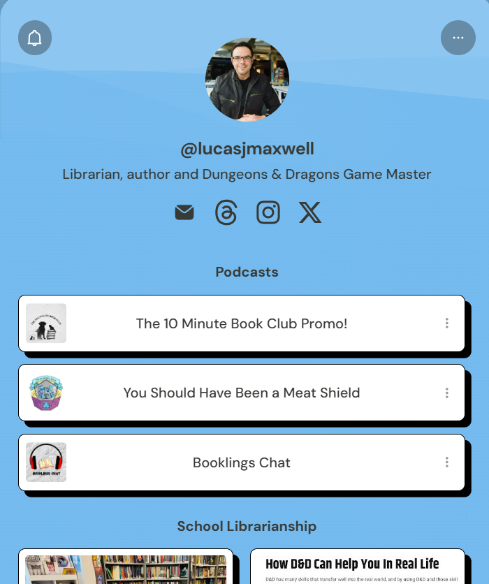 lucasjmaxwell's tweet image. I've updated my LinkTree with new stuff including our new 10 Minute Book Club Promo which will be out in September!
linktr.ee/lucasjmaxwell
#library #librarian #libraries #author