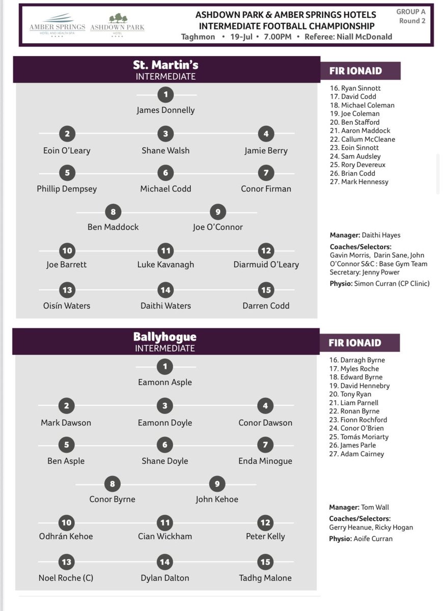 Best of luck to our Intermediate footballers tonight V St. Martins. Throw in is at 7pm in Taghmon. 

Tickets must be bought in advance via wexfordgaa.ie/tickets/. Free admission for U16s when accompanied by an adult, and for OAPs with valid Wexford GAA ID.