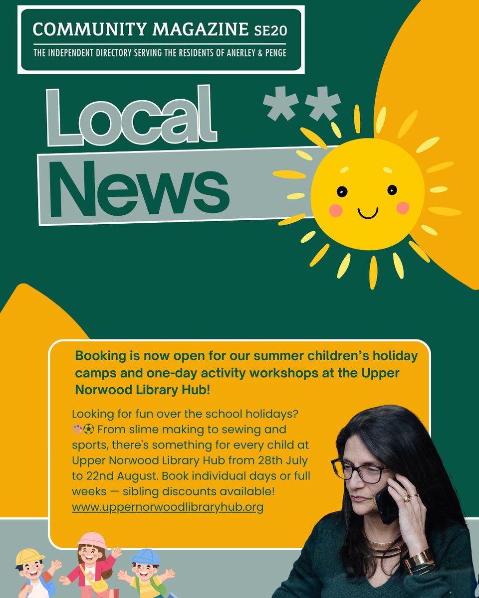 Looking for fun over the school holidays? 🎨⚽ From slime making to sewing and sports, there's something for every child at Upper Norwood Library Hub from 28th July to 22nd August. 

Book individual days or full weeks — sibling discounts available! uppernorwoodlibraryhub.org