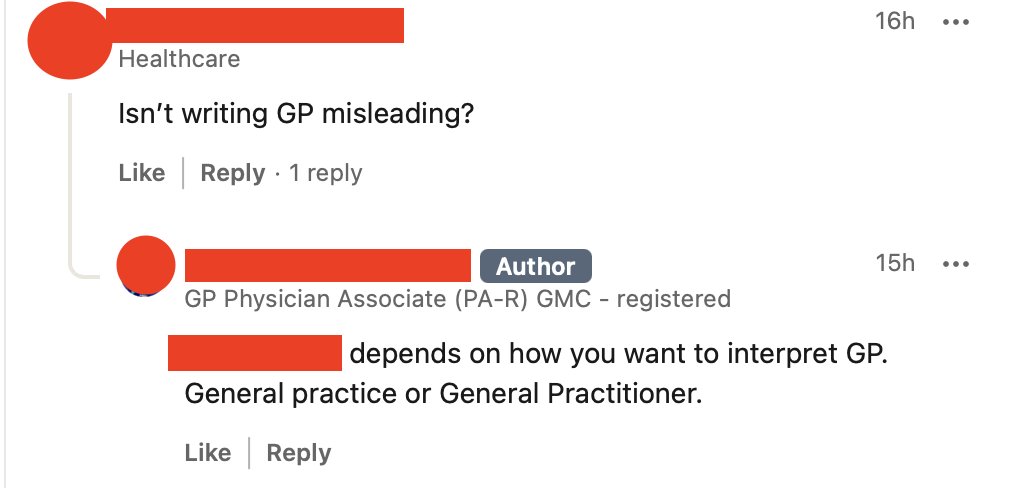 Physician's Assistants continue to operate in the grey areas. They simply don't care if they confuse or mislead.

The guidance is clear on introductions.
"Physician's Assistant in General Practice"

For the sake of patient safety and clarity why cling onto ambiguity?