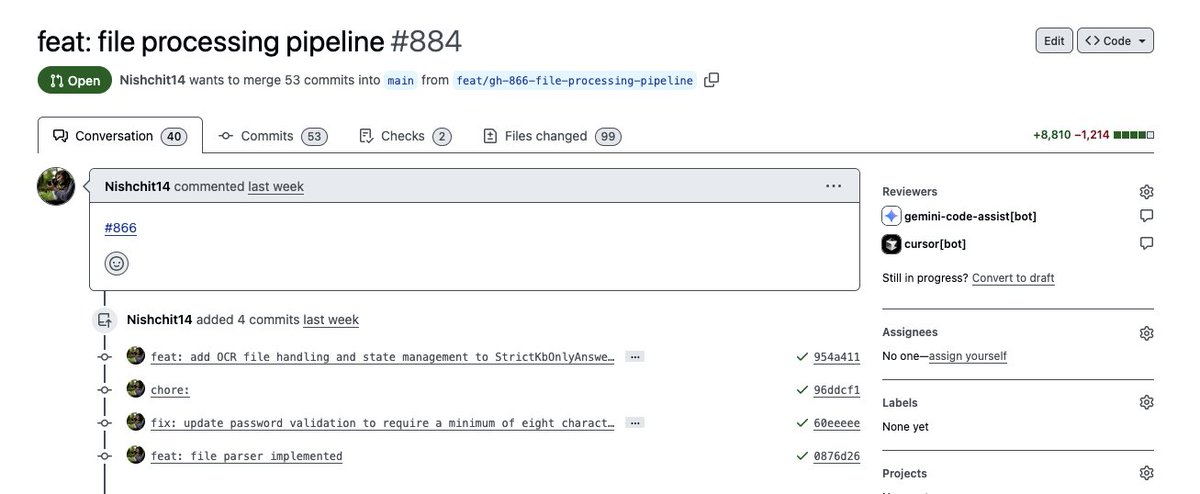 Nishchit14's tweet photo. The biggest PR ever for @aicamp_so

Handling complex file data is so critical for AI to understand.

This PR will boost file RAG with smarter handling of handwritten texts, scanned docs, and messy formats. This will take AICamp’s file learning to the next level! https://t.co/LxHYh9Egkv