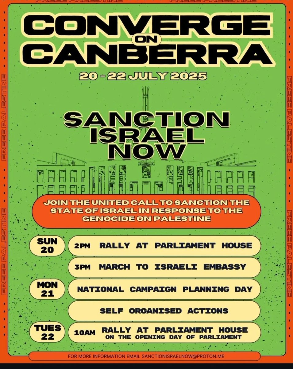 unions4palestin's tweet image. CONVERGE ON CANBERRA 20-22nd July
Sanction Israel Now!