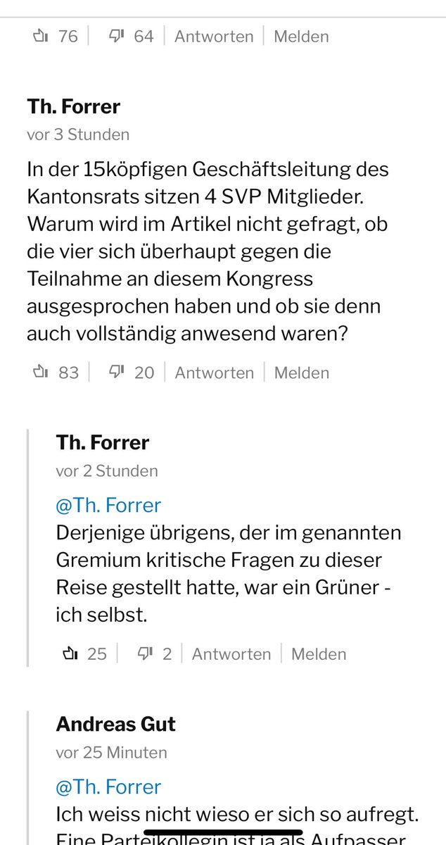 _ThomasForrer's tweet image. Der @svpzh-Präsi nervt sich kolossal, dass zwei Delegierte des Kantonsrats an einen Parlaments-Kongress fliegen.
Das Problem: Die SVP macht oft einen unvorbereiteten Eindruck in der GL des KR und ist oft unvollständig da. Da verpasst man halt Sachen. 🤷♂️
tagesanzeiger.ch/zuerich-kanton…