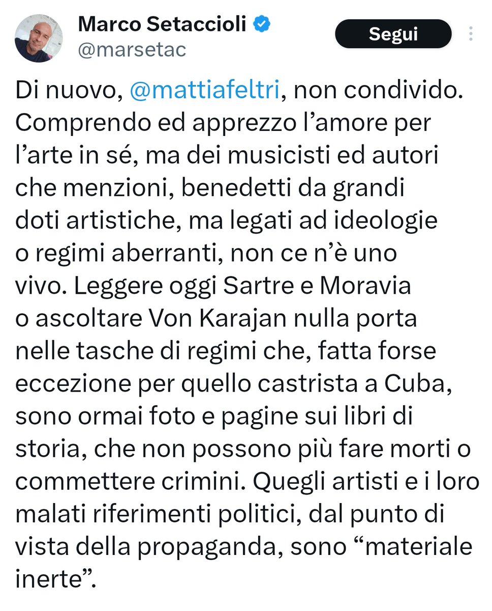 GlosweetyGlo's tweet image. Sartre, Moravia, Von Karajan
Artisti con malati riferimenti politici, legati ad ideologie o regimi aberranti, sono morti e per questo @marsetac ci consente di leggerli o
ascoltarli
Buongiorno Cile, Pinochet è vivo e lotta con loro
#Russia #Gergiev