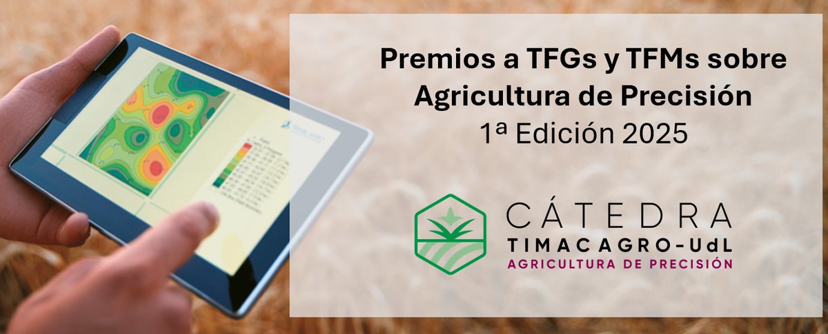 📢La Cátedra <a href="/TimacAGROEspana/">Timac AGRO España</a> - <a href="/UdL_info/">Universitat de Lleida (UdL)</a> de Agricultura de Precisión convoca la 1a Edición de Premios a TFG i TFM sobre #AgriculturaDePrecisión. Bases de la convocatoria 👉catedratimacagroap.udl.cat/es/ Plazo del 1/09/2025 al 30/10/2025.