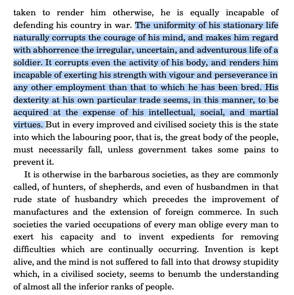 PatBlanchfield's tweet image. I spent 8 optimized hours asking Grok, ChatGPT, Alexa, Claude, Siri, Jeevester, BingB0T, and five other LLMs to summarize Adam Smith's Wealth of Nations for me and got the equivalent of 40+ hours close reading the book. sure they all got hung up on these passages but whatever