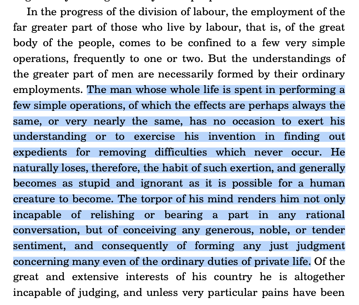 PatBlanchfield's tweet image. I spent 8 optimized hours asking Grok, ChatGPT, Alexa, Claude, Siri, Jeevester, BingB0T, and five other LLMs to summarize Adam Smith's Wealth of Nations for me and got the equivalent of 40+ hours close reading the book. sure they all got hung up on these passages but whatever