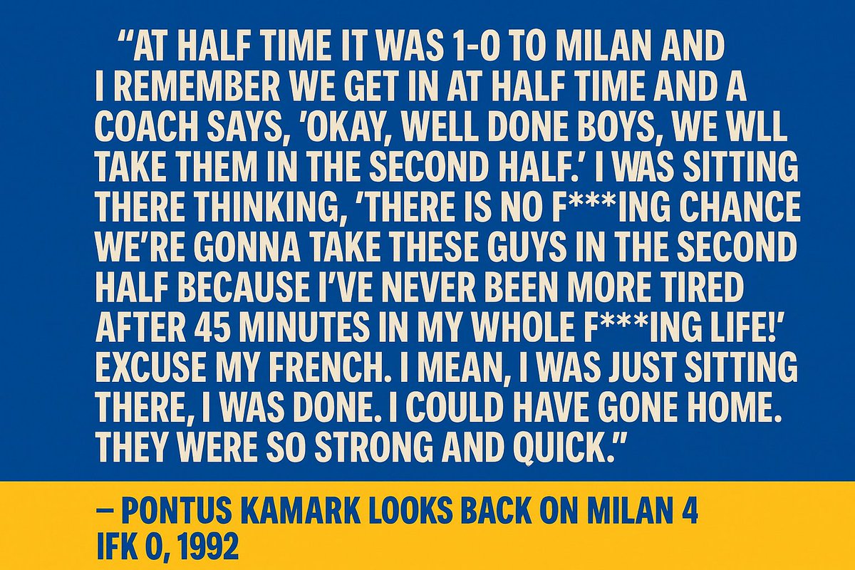 the_trawler_mag's tweet image. Loved this honesty from Pontus Kamark about his IFK side losing 4-0 to Milan in 1992. Van Basten scored all four. Fair to say, Pontus and his team mates were shattered. Full interview coming soon in The Trawler. #90sfootball