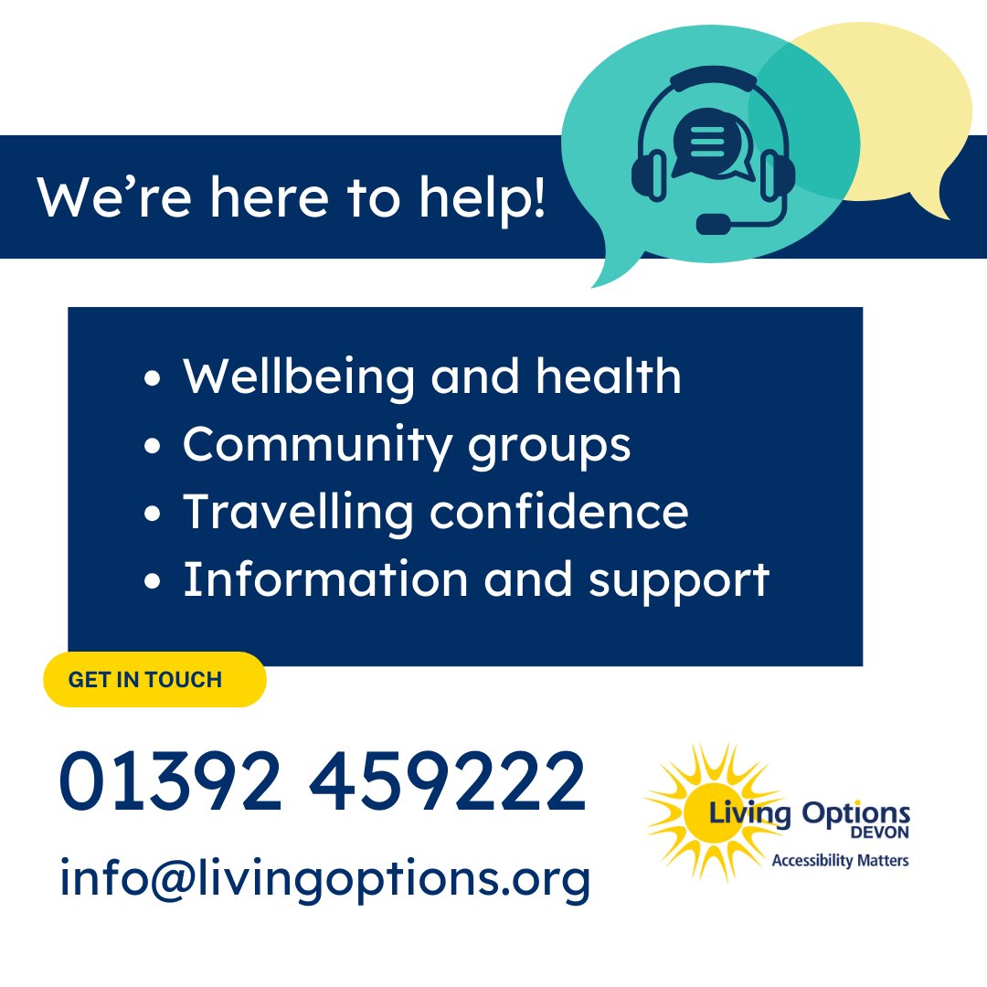 Living Options Devon (@livingoptions) on Twitter photo We know finding info, support or help sometimes can be tricky. If you’re disabled, have a long-term health condition or are Deaf, don’t forget we’re here at the end of the phone - 01392 459222 (Monday to Friday, 9am-5pm) or email info@livingoptions.org #disability #support #devon We know finding info, support or help sometimes can be tricky. If you’re disabled, have a long-term health condition or are Deaf, don’t forget we’re here at the end of the phone - 01392 459222 (Monday to Friday, 9am-5pm) or email info@livingoptions.org #disability #support #devon