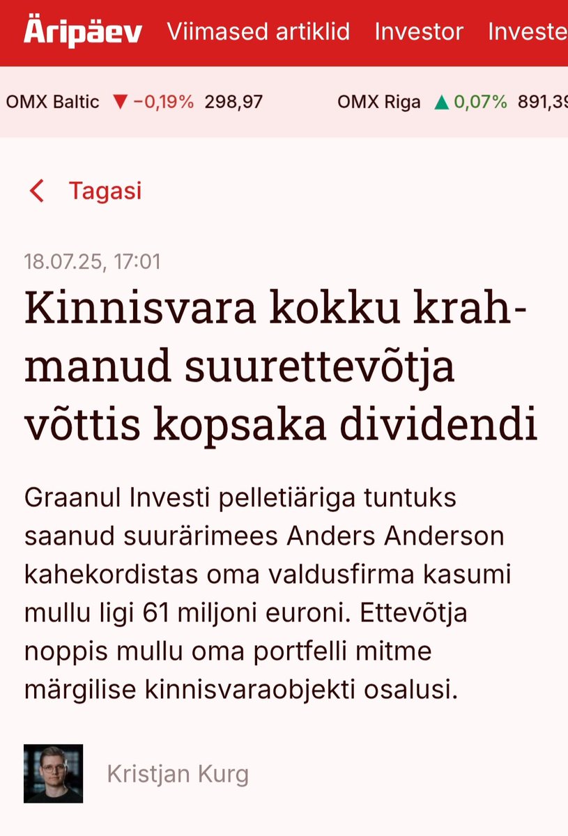 tarmoseliste's tweet image. Ma ei tea Anders Andersoni isiklikult, aga ma ei usu, et ta kinnisvarasse on investeerinud "krahmamise" eesmärgil. Ettevõtlustegevust sellise sõnavaraga iseloomustada on vale ja jätab eksliku vale mulje sellest, kuidas rikkust luuakse.