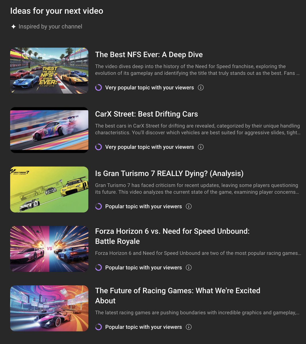 BlackPanthaaYT's tweet image. YouTube&apos;s new AI &apos;inspiration&apos; feature but I can tell you that pretty much every one of these ideas would end up being among worst  ever performing videos on my channel