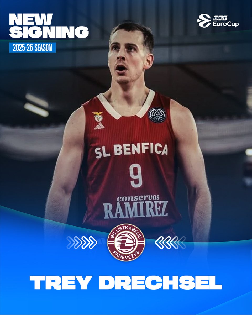 EuroCup's tweet image. Lietkabelis sign Trey Drechsel! ✍️
@treydrechsel is on his way to join the @BCLietkabelis roster after a great run with Benfica! 👀
📄 Read more: euroleaguebasketball.net/en/eurocup/new…