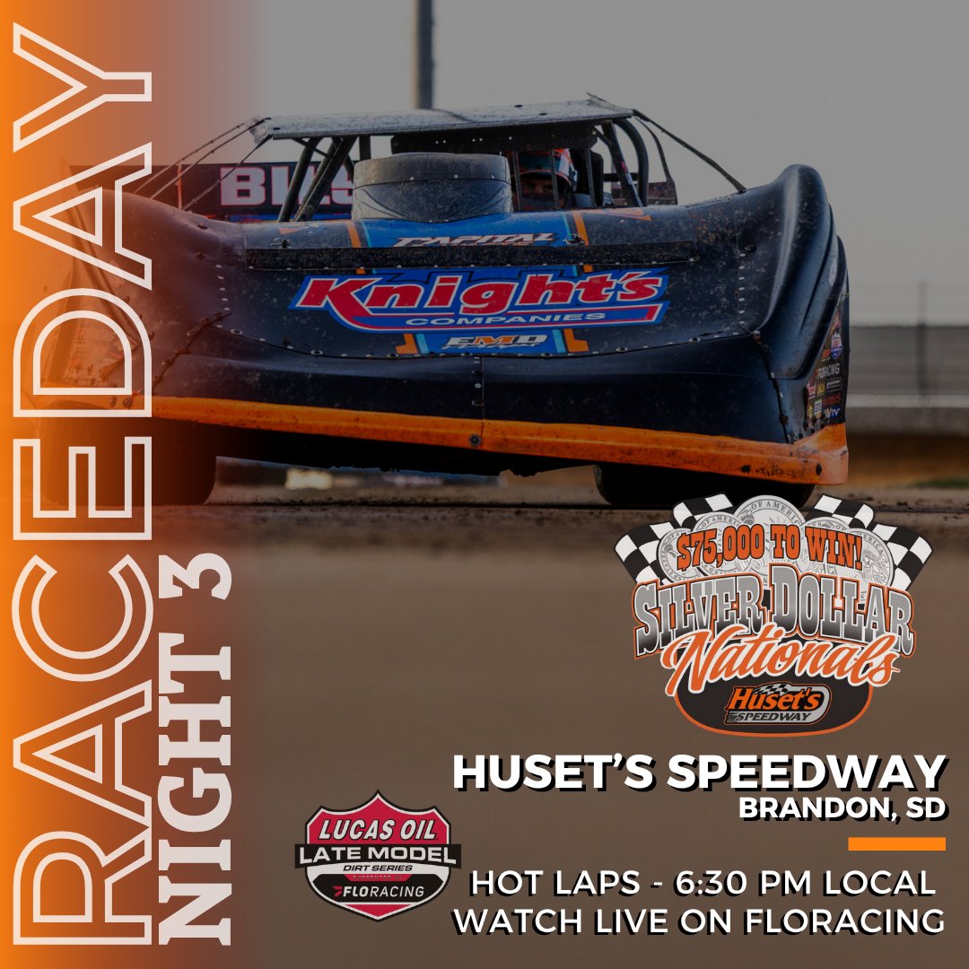 KoehlerMotorsp's tweet image. Final day of the #SilverDollarNationals. After two nights of hard racing, it’s time for the main event. $75,000 💰awaits!
📍@HusetsSpeedway
⏰ Hot Laps - 6:30 pm local time
💰$75,000
📺 @FloRacing