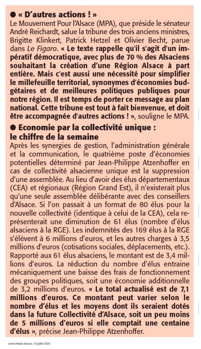 huber27468's tweet image. Zur Erìnnerung / pour mémoire
Nouvelle Région Alsace, L‘Ami Hebdo, 13/07/2025
🗳️
🇲🇨🇫🇷🇪🇺