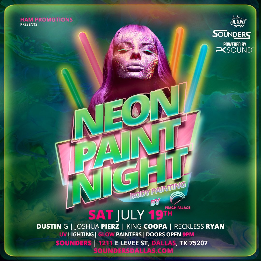 Neon, music, and vibes only 🔊
(@)peachpalacellc (IG) paint station live @soundersdallas TONIGHT 🎨🪩
Free RSVP in bio — don’t miss the glow-up!