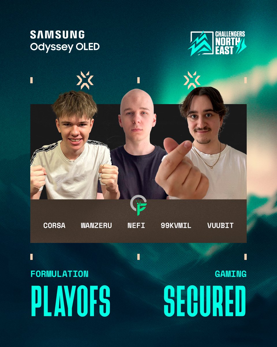 VALORANT Challengers NORTH//EAST (@valleague_ne) on Twitter photo PLAYOFFS SECURED - <a href="/FormulationGG/">Formulation Gaming</a>
Formulation Gaming is the first team to make playoffs in Stage 3 PLAYOFFS SECURED - <a href="/FormulationGG/">Formulation Gaming</a>
Formulation Gaming is the first team to make playoffs in Stage 3