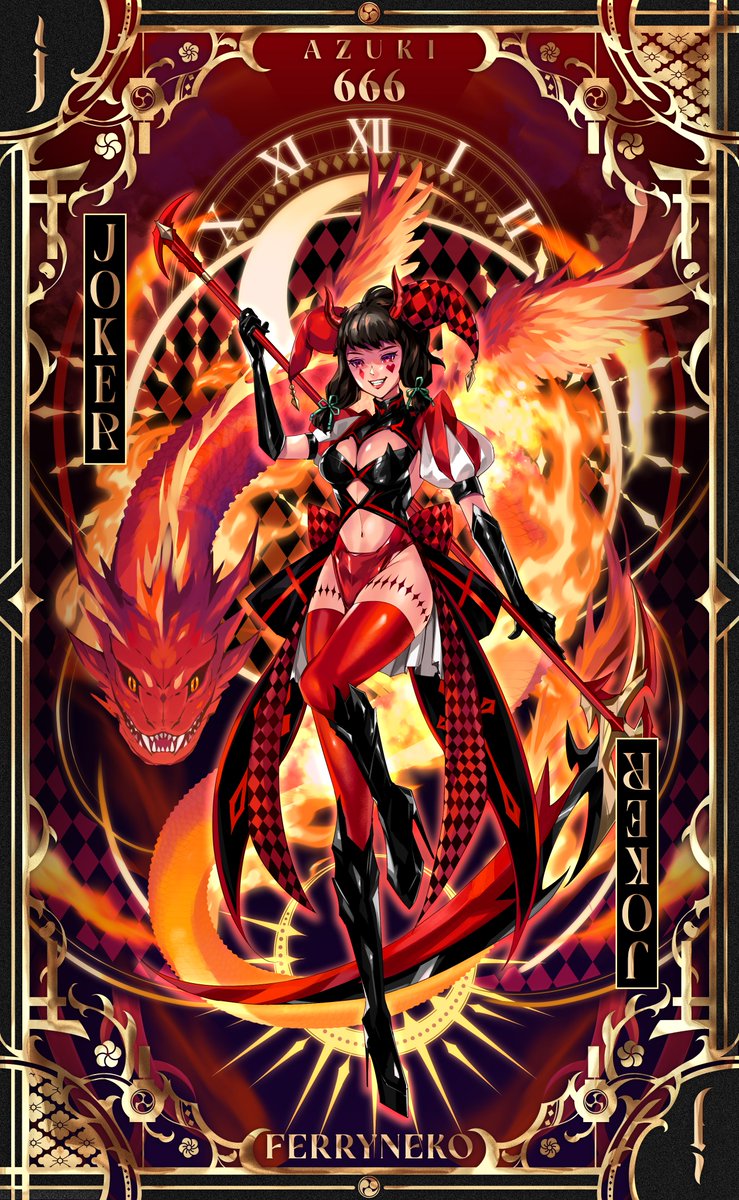 SWHEATZ1's tweet image. JOKER !!
@Azuki #666
Owner :@veryfurryneko
Spirits : Flying serpent
Background : Fire Fury
Card suit : JOKER #azukiart