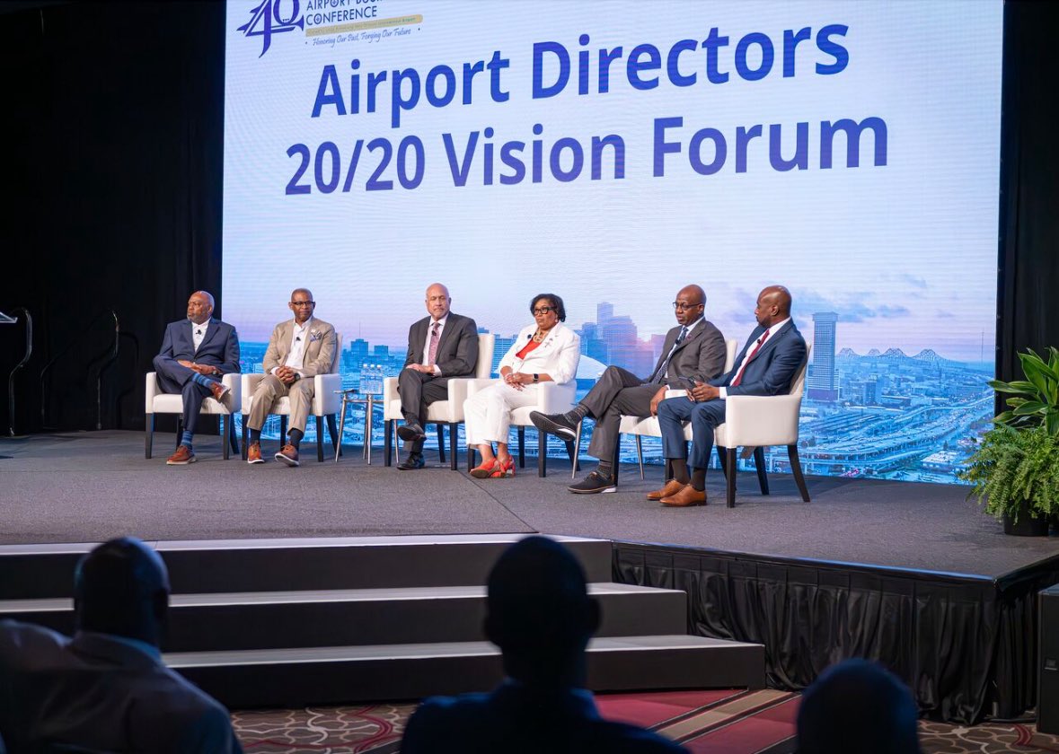 JabariJYoung's tweet image. Thanks again to the Airport Minority Advisory Council for having me host their 40th anniversary conference in New Orleans. So dope to share the stage with five CEOs of major U.S. airports and learning more about the aviation business 💯