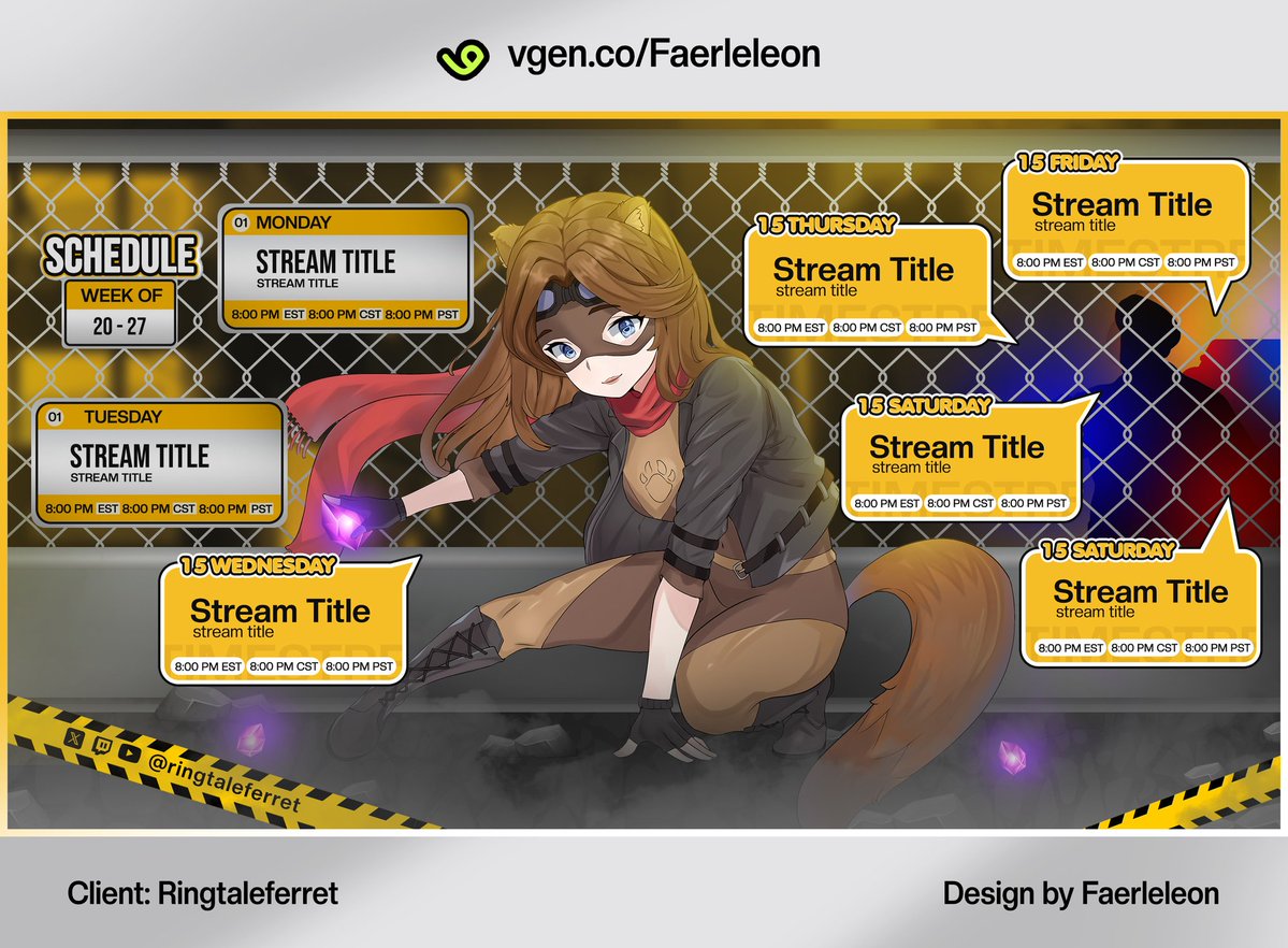 faerleleon1's tweet image. —➤  I made @ringtaleferret  Stream Schedule! Thank you so much for your request! ✨💎

♡ + ↻ are appreciated!~╰(⸝⸝⸝´꒳`⸝⸝⸝)╯ 

➤ vgen.co/Faerleleon
#Vtuber  #VGenComm