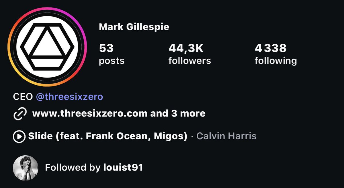 UpdateHLD's tweet image. 📲| Louis recently followed on Instagram Mark Gillespie, record producer & talent manager of LA-based music management company Three Six Zero.