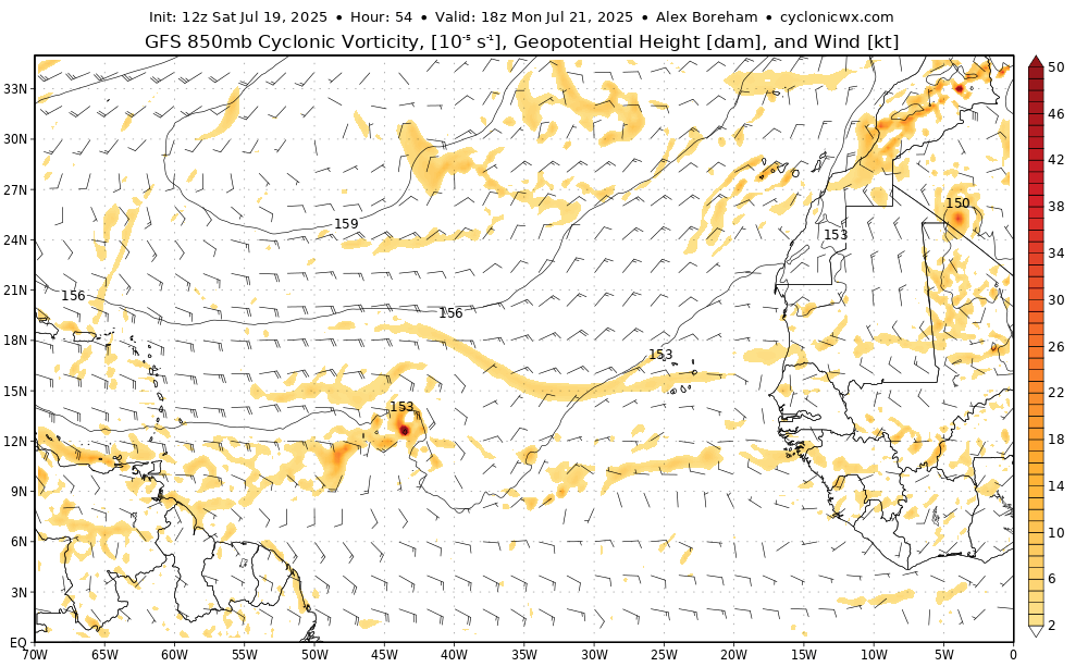 AndyHazelton's tweet image. The area of disturbed weather in the Central Atlantic is still firing some thunderstorms along the ITCZ. Some development remains possible, although recent model runs look more elongated, and the environment is pretty marginal overall.
