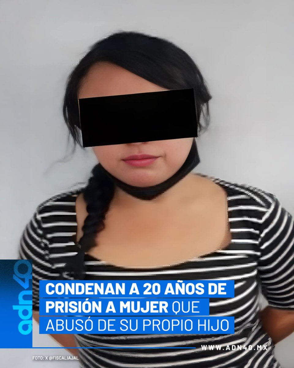 adn40 (@adn40) on Twitter photo ¡En qué mundo vivimos!🚨
Fabiola “N” fue sentenciada a 20 años de prisión por el delito de abuso sexual infantil en agravio de su hijo. La <a href="/FiscaliaJal/">Fiscalía del Estado de Jalisco</a> informó que la mujer aprovechaba la custodia compartida del menor para cometer el abuso‼️ ¡En qué mundo vivimos!🚨
Fabiola “N” fue sentenciada a 20 años de prisión por el delito de abuso sexual infantil en agravio de su hijo. La <a href="/FiscaliaJal/">Fiscalía del Estado de Jalisco</a> informó que la mujer aprovechaba la custodia compartida del menor para cometer el abuso‼️