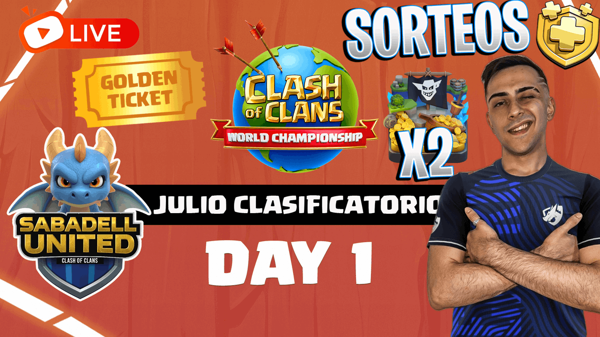 🔴 LIVE 
🥳🥳🥳🥳
 GOLDEN TICKET 🎫 ‼️
🎁 SORTEOS
✴️  Clasificatorio Julio MUNDIALES DE CLASH OF CLANS

✅ #SabadellUnited
✅ @ElektrosCoc

🔴 youtube.com/live/-BxOdjwoA…

🟣twitch.tv/sockerssu
⚫tiktok.com/@sockers.su

#CLASHOFCLANS