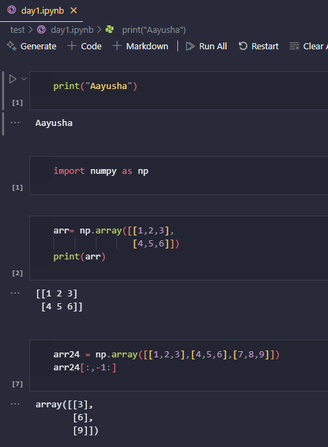 aayuc429143's tweet photo. Day 3/30: Today I learnt about how to download and operate a virtual env and installed numpy and worked with arrays #pitc30days #primeitclub #pitc_python #learningwithpitc https://t.co/F0fm8rr1DX
