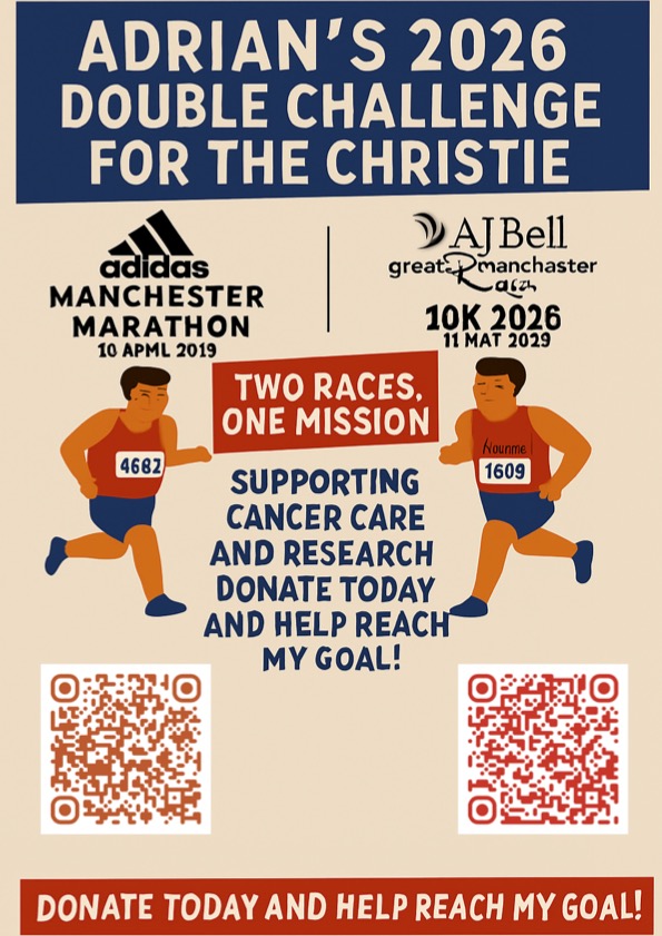 BroTurton's tweet image. Energetic &amp;amp; Call-to-Action
Manchester Marathon 🏁 + Manchester 10K 🏃‍♂️ = One big fundraising mission! Back me, @TheChristie  and the fight against cancer. Scan. Donate. Share. Repeat. 🔁 #RaceWithPurpose #DonateToday #ChristieFundraiser #everypennycounts