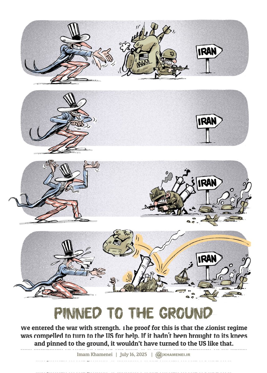 Khamenei_m's tweet image. Pinned to the ground
We entered the war with strength. The proof for this is that the Zionist regime was compelled to turn to the US for help.
Imam Khamenei
July 16, 2025