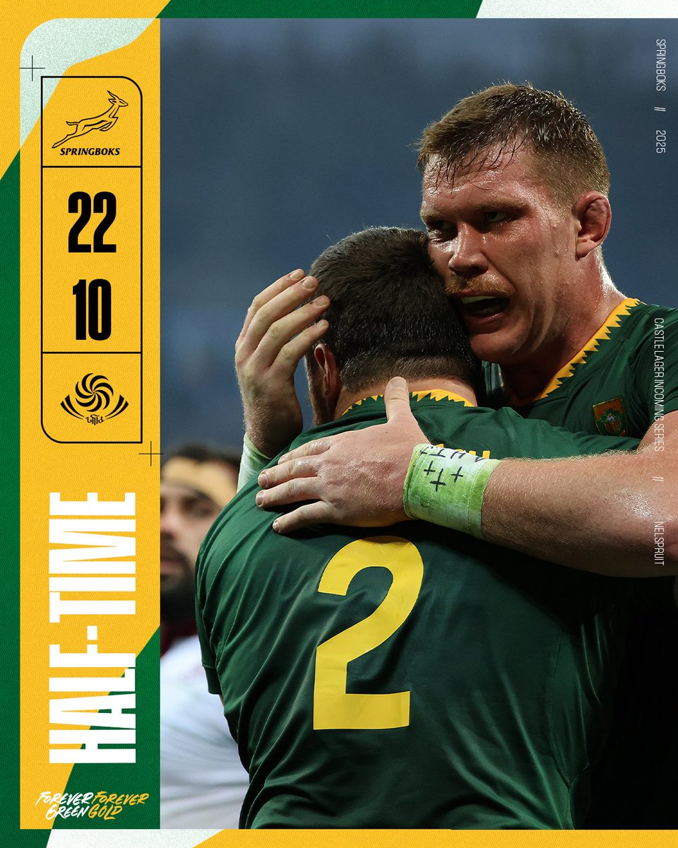 A hard-fought first-half has come to an end at the Mbombela Stadium 👀
#Springboks #ForeverGreenForeverGold #RSAvGEO