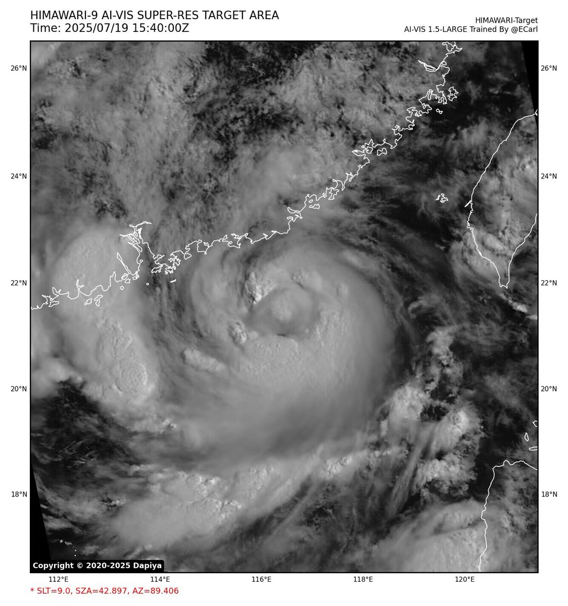 yangyubin1998's tweet image. Typhoon Wipha will pass by Hong Kong and Macau and land in western Guangdong during the day on July 20. At present, the maximum gust of wind at the Guangdong offshore weather station is 40.5m/s and MSLP=970.5Hpa, which may increase a little in the next few hours.