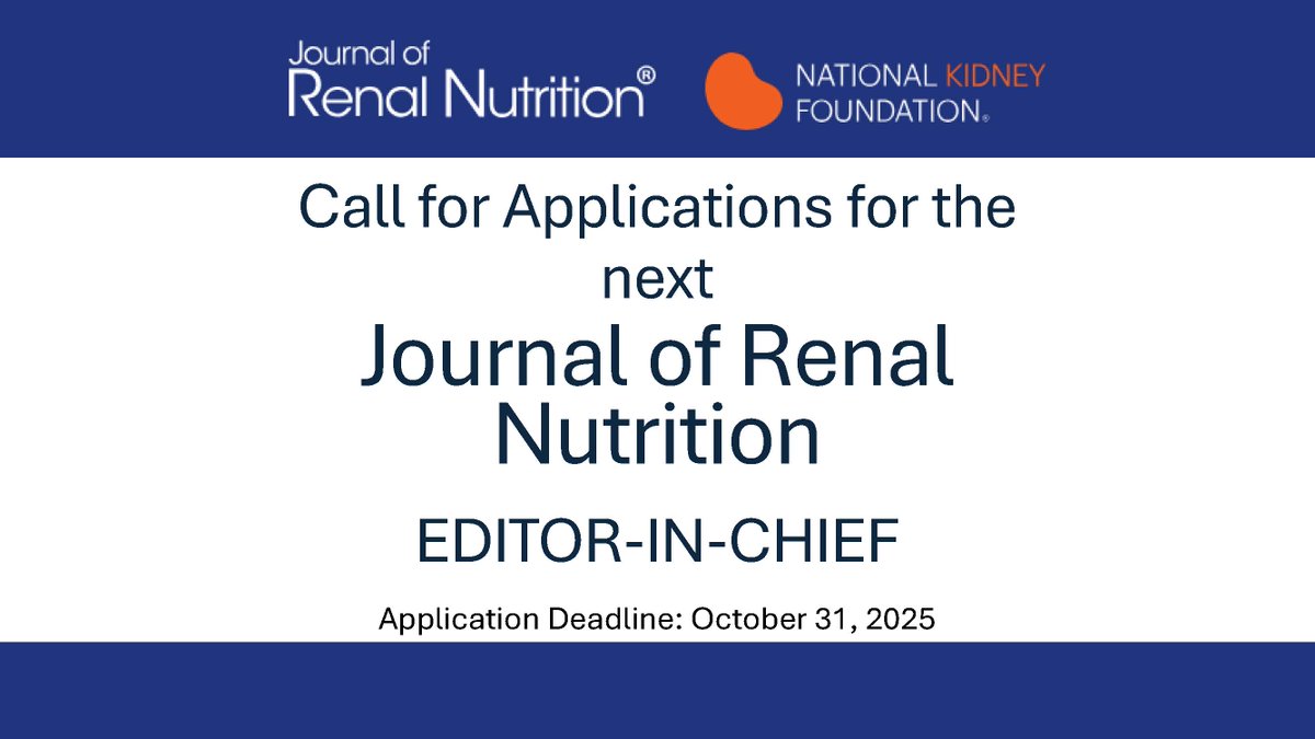 NKF_NephPros's tweet image. Ready to make your mark in renal nutrition?
We're inviting applications for Editor-in-Chief of the Journal of Renal Nutrition.
🔗 Details & application instructions: bit.ly/3TvHfWn