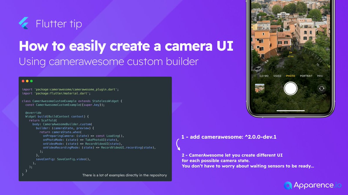 mcflyDev's tweet image. ๐ง Flutter tips
Still the best way to have a complete camera UI with Flutter in seconds ๐
#fluttertips #flutterdev