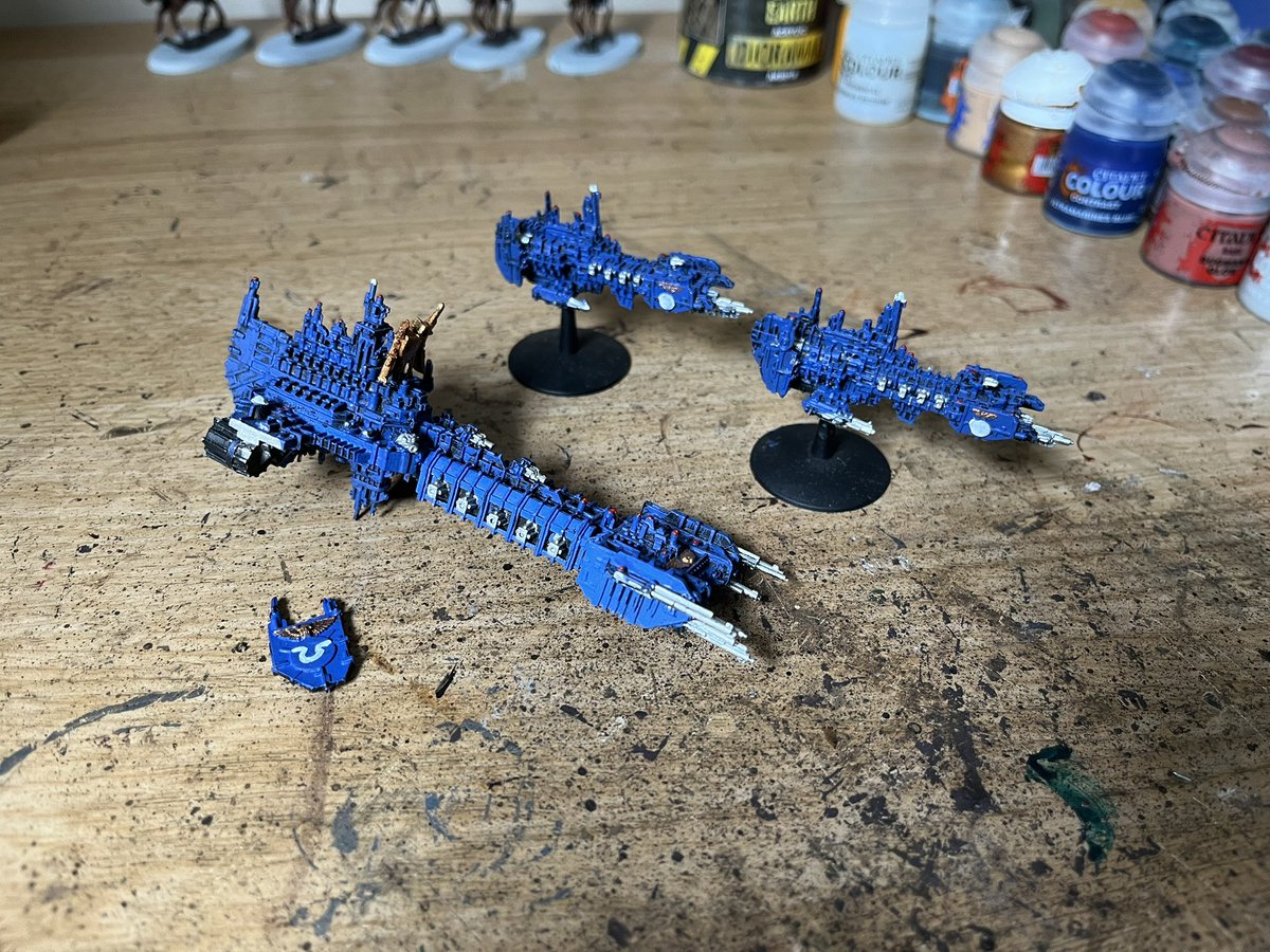 tomjmegan's tweet image. More Battlefleet Gothic nostalgia.
Space Marine Battlebarge and two Strike Cruisers.
Quite literally heavy metal - as that Battlebarge is some lump of metal!
#Wargaming #OldHammer