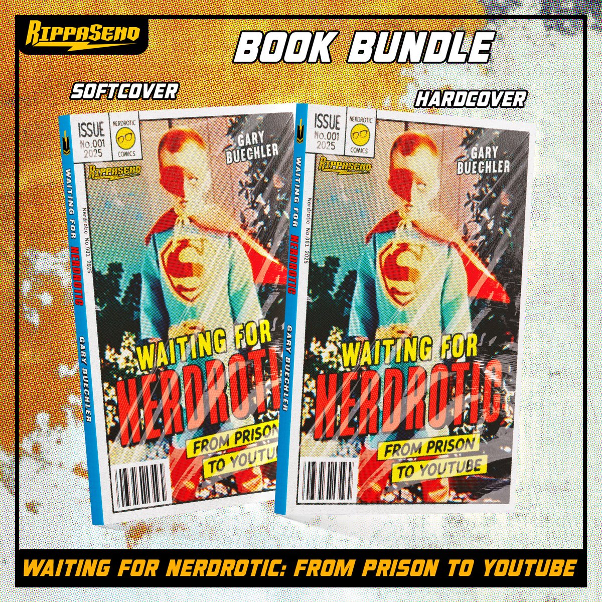 RippaSend's tweet image. The book bundle for 'Waiting For @Nerdrotics: From Prison To YouTube' nets you both the softcover and hardcover copies of Gary Buechler's memoir--one to read and one to display! #RippaSend #RippaSendPublishing #Nerdrotic #WaitingForNerdrotic #Memoir
🟡📖 PRE-ORDER THROUGH…