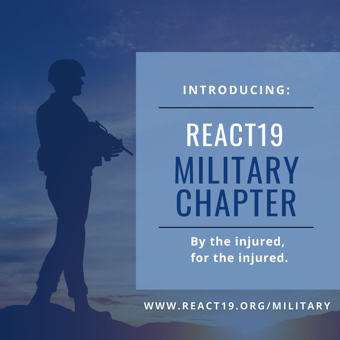 React19org's tweet image. Are you or someone you care about an active service member or veteran impacted by a COVID-19 vaccine injury? You’re not alone.
The Military Chapter, created by injured veterans for injured veterans, is here to bring the financial, physical, and emotional support of React19 to…