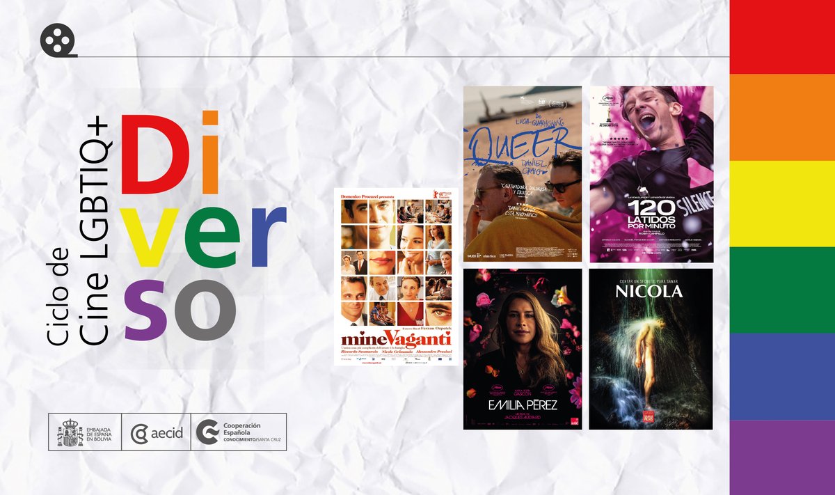 AECID_es's tweet image. 🎬 El ciclo Diverso llega a Santa Cruz con cinco películas que abordan identidad, libertad y transformación. Historias desde Bolivia, Italia, Francia y México que invitan al diálogo sobre diversidad y derechos.
#somoscooperacion @cooperacionesp