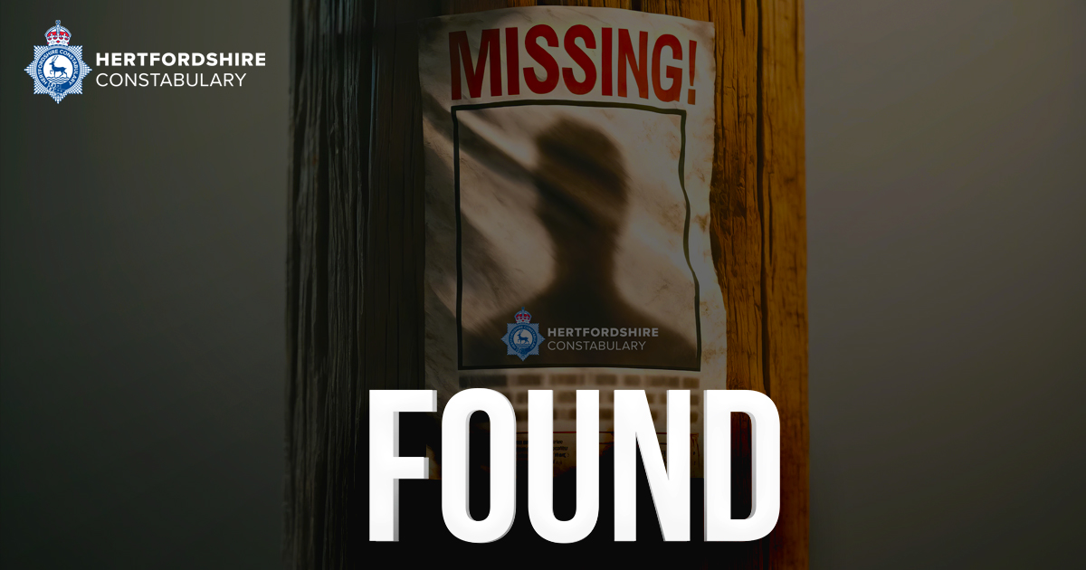 HertsPolice's tweet image. Good news. Amber who had been missing from #Hatfield has been found. Thank you for sharing our appeal.