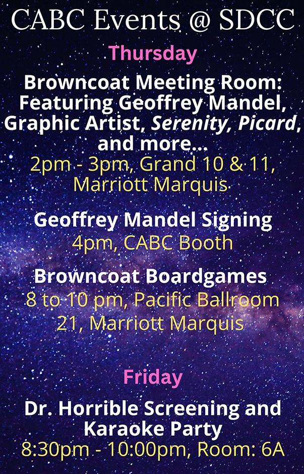 It's almost here! We're less than a week away from #sdcc and our panels, signing and Board Game Night! Save this graphic to have all the info at your fingertips!