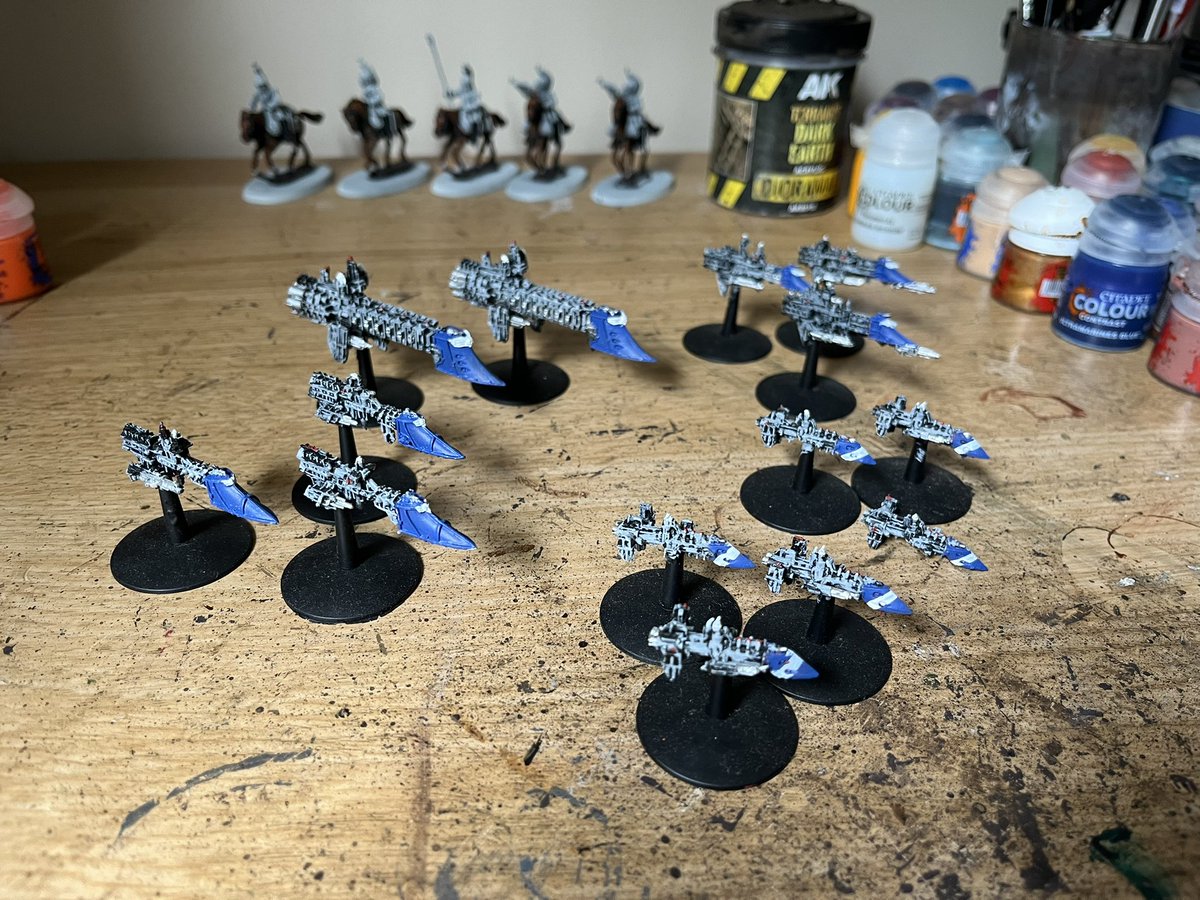 tomjmegan's tweet image. More Battlefleet Gothic nostalgia.
The Imperial Fleet: Emperor-class Battleship, two Grand Cruisers, a mix of Battle- and Line- Crusiers, and a scouting fleet.
#Wargaming #OldHammer #BattlefleetGothic