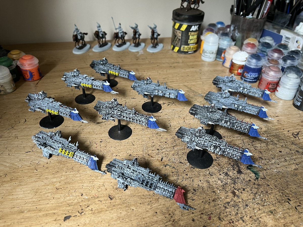 tomjmegan's tweet image. More Battlefleet Gothic nostalgia.
The Imperial Fleet: Emperor-class Battleship, two Grand Cruisers, a mix of Battle- and Line- Crusiers, and a scouting fleet.
#Wargaming #OldHammer #BattlefleetGothic