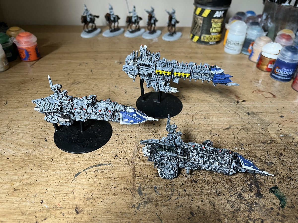 tomjmegan's tweet image. More Battlefleet Gothic nostalgia.
The Imperial Fleet: Emperor-class Battleship, two Grand Cruisers, a mix of Battle- and Line- Crusiers, and a scouting fleet.
#Wargaming #OldHammer #BattlefleetGothic