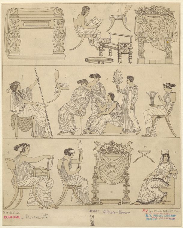 ClassicalMyths's tweet image. Print titled, "Women and Men in Greco-Roman clothing." 1876-1888. Photo: NYPL Digital Collections.