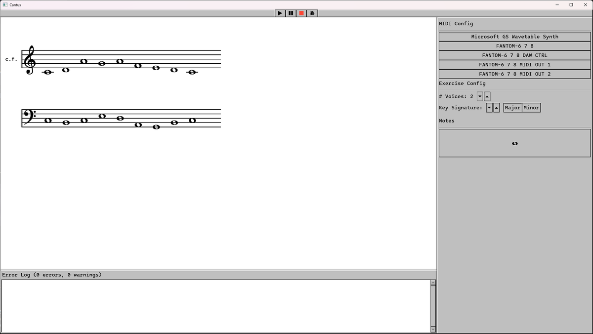 Finally back to studying counterpoint. Took a break to write my own little program for evaluating compositions.