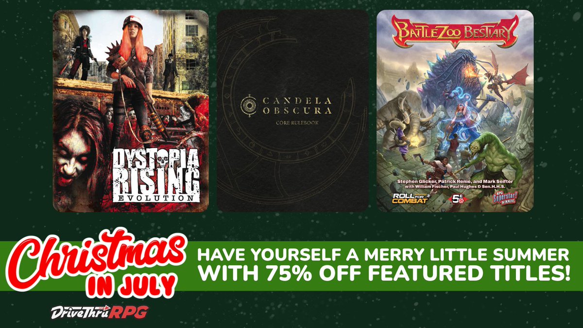Save 75% on Dystopia Rising: Evolution, Candela Obscura, Battlezoo Bestiary, and more for X-Mas in July!

Get 'em here: tinyurl.com/8e3swx4m

Plus, even more deals at <a href="/roll20app/">Roll20</a> <a href="/DemiplaneRPG/">Demiplane</a> and <a href="/dms_guild/">Dungeon Masters Guild</a> 

#TTRPGs #dnd5e
